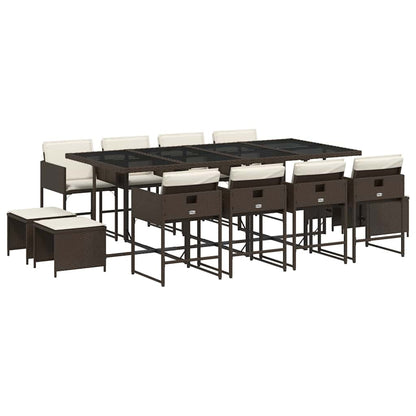 Set da Pranzo da Giardino 13pz con Cuscini Marrone Polyrattan | homemem39