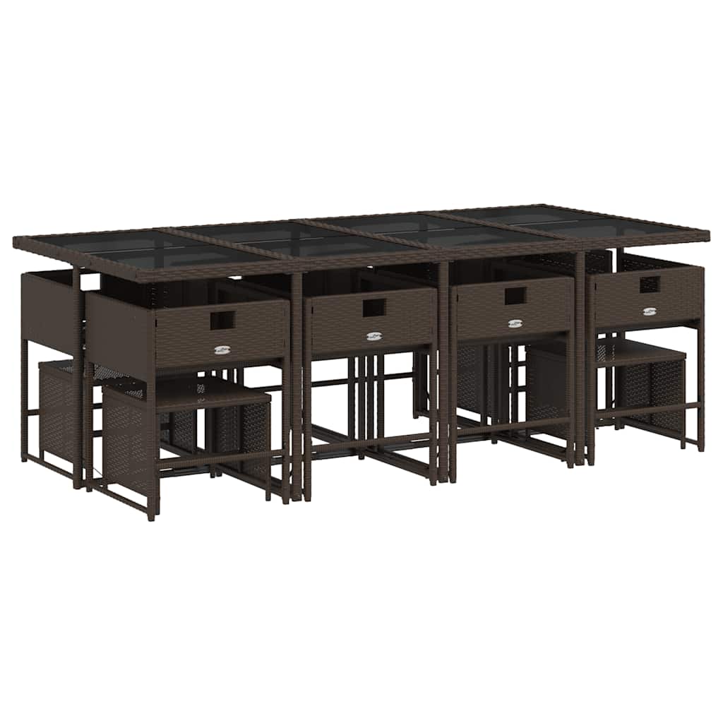 Set da Pranzo da Giardino 13pz con Cuscini Marrone Polyrattan | homemem39
