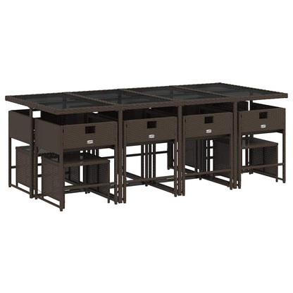 Set da Pranzo da Giardino 13pz con Cuscini Marrone Polyrattan | homemem39