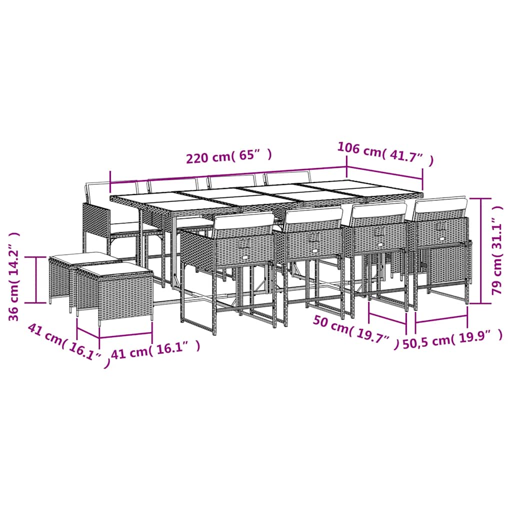 Set da Pranzo da Giardino 13pz con Cuscini Marrone Polyrattan | homemem39