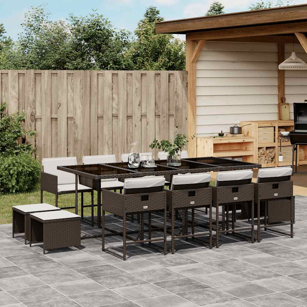 Set da Pranzo da Giardino 13pz con Cuscini Marrone Polyrattan | homemem39