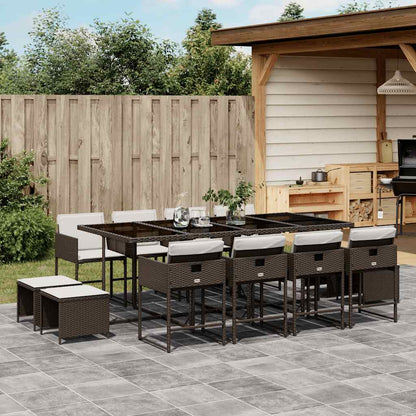 Set da Pranzo da Giardino 13pz con Cuscini Marrone Polyrattan | homemem39