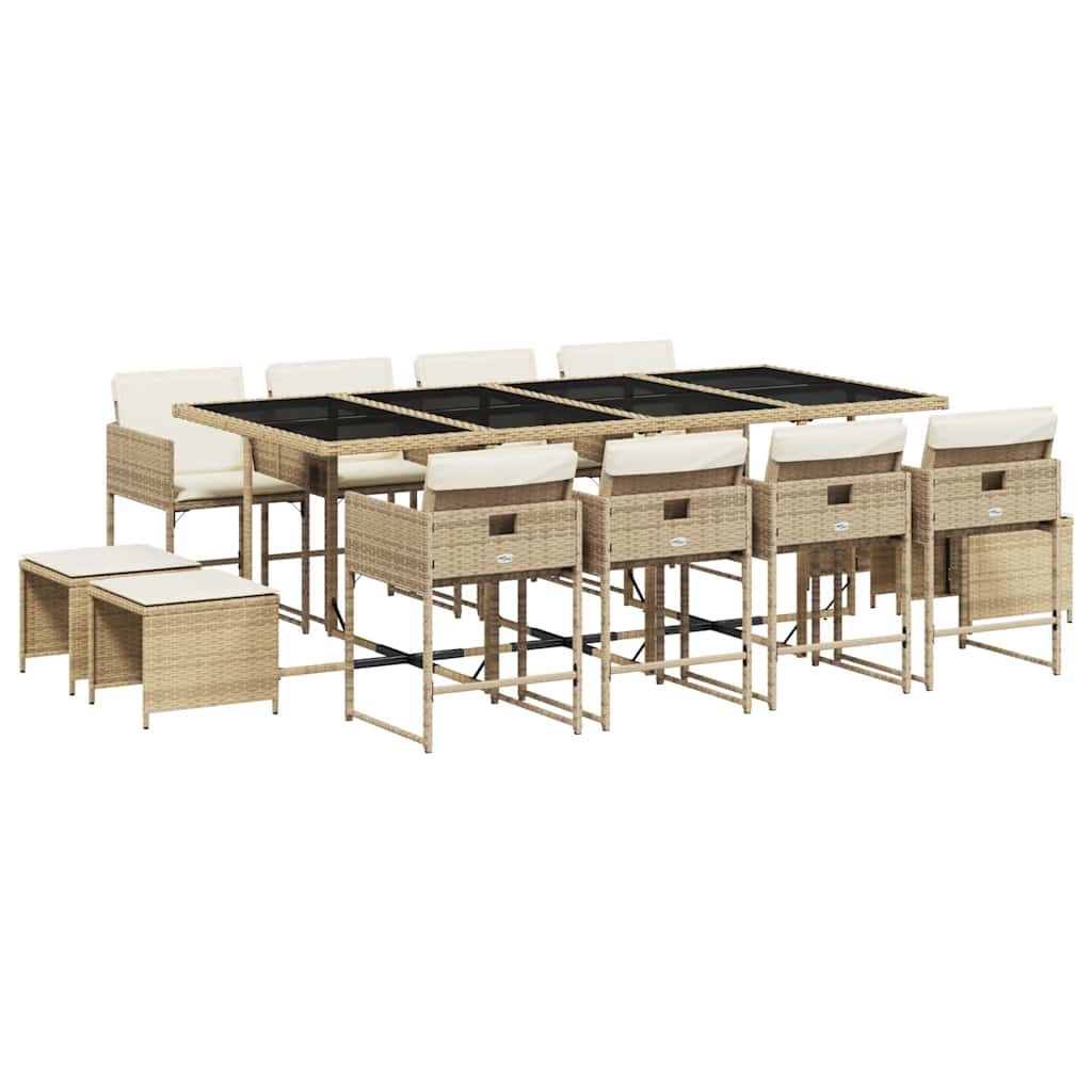 Set da Pranzo da Giardino 13 pz con Cuscini Beige in Polyrattan | homemem39