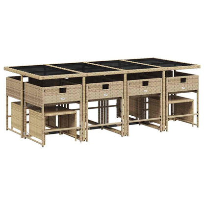 Set da Pranzo da Giardino 13 pz con Cuscini Beige in Polyrattan | homemem39