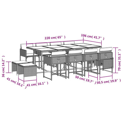 Set da Pranzo da Giardino 13 pz con Cuscini Beige in Polyrattan | homemem39