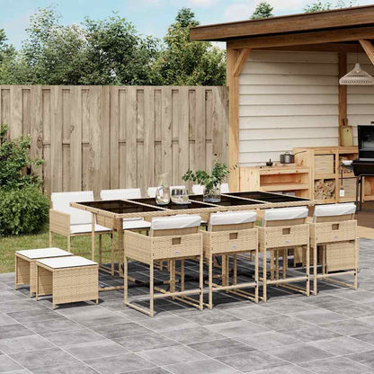 Set da Pranzo da Giardino 13 pz con Cuscini Beige in Polyrattan | homemem39