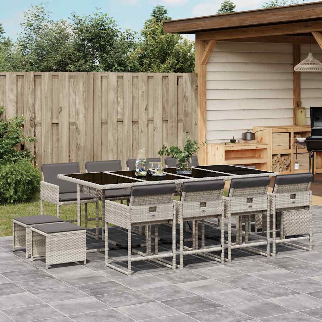 Set da Pranzo da Giardino 13pz con Cuscini Grigio in Polyrattan - homemem39
