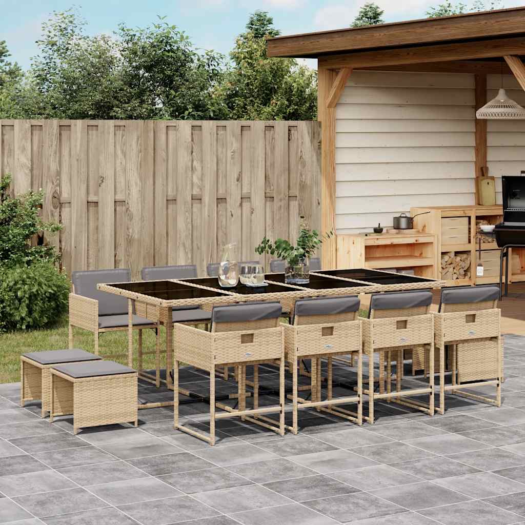 Set Pranzo da Giardino 13 pz con Cuscini Beige Misto Polyrattan | homemem39