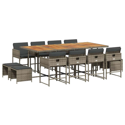 Set da Pranzo da Giardino 13pz con Cuscini Grigio in Polyrattan | homemem39