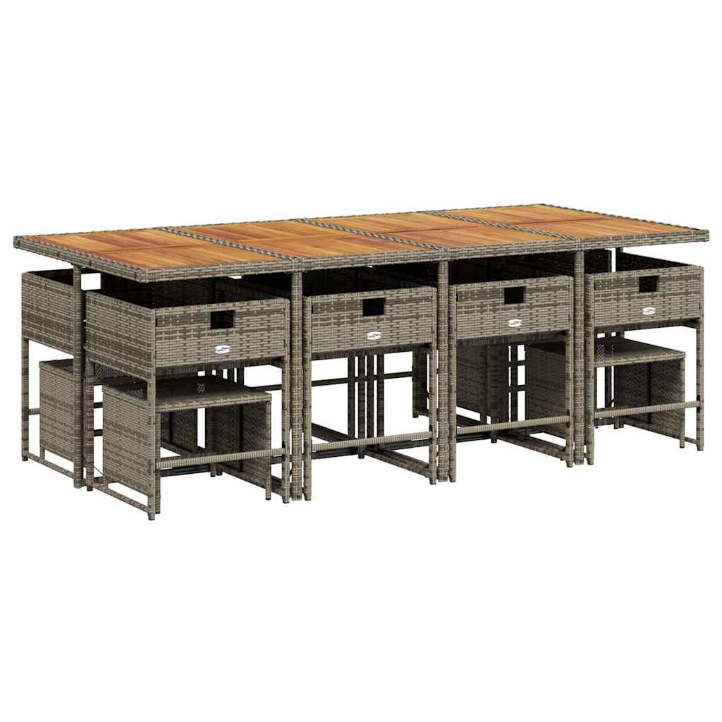 Set da Pranzo da Giardino 13pz con Cuscini Grigio in Polyrattan | homemem39