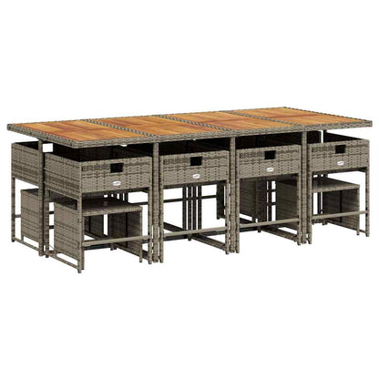 Set da Pranzo da Giardino 13pz con Cuscini Grigio in Polyrattan | homemem39
