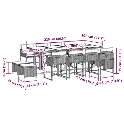 Set da Pranzo da Giardino 13pz con Cuscini Grigio in Polyrattan | homemem39
