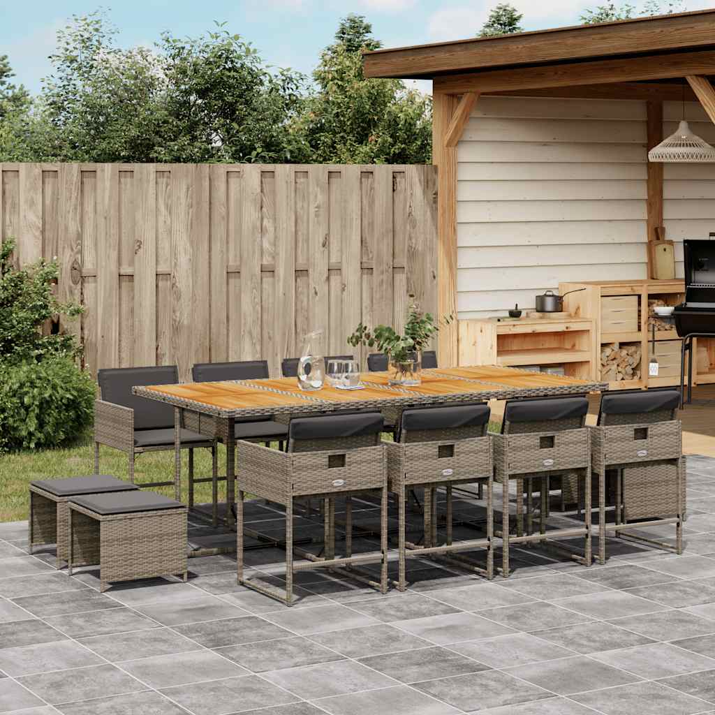 Set da Pranzo da Giardino 13pz con Cuscini Grigio in Polyrattan | homemem39