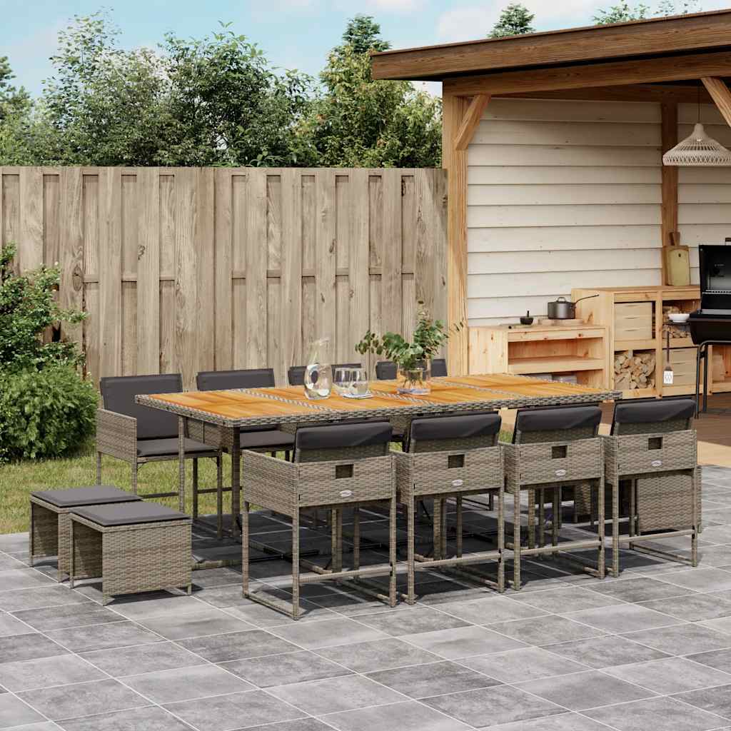 Set da Pranzo da Giardino 13pz con Cuscini Grigio in Polyrattan - homemem39
