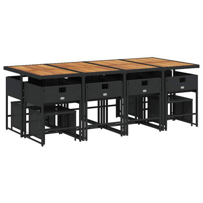 Set da Pranzo da Giardino 13pz con Cuscini Nero in Polyrattan | homemem39