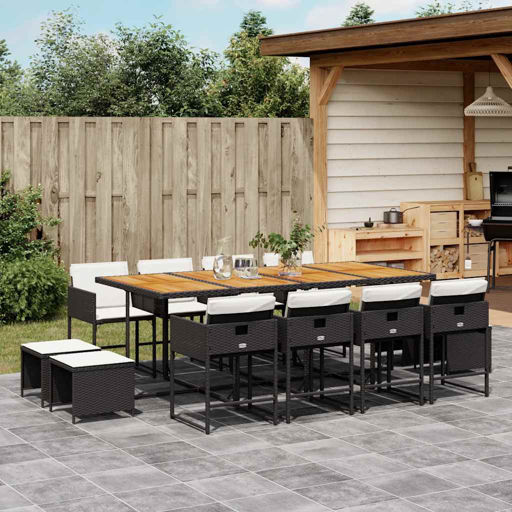 Set da Pranzo da Giardino 13pz con Cuscini Nero in Polyrattan | homemem39