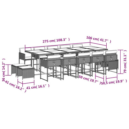 Set da Pranzo da Giardino 15 pz con Cuscini Nero in Polyrattan | homemem39