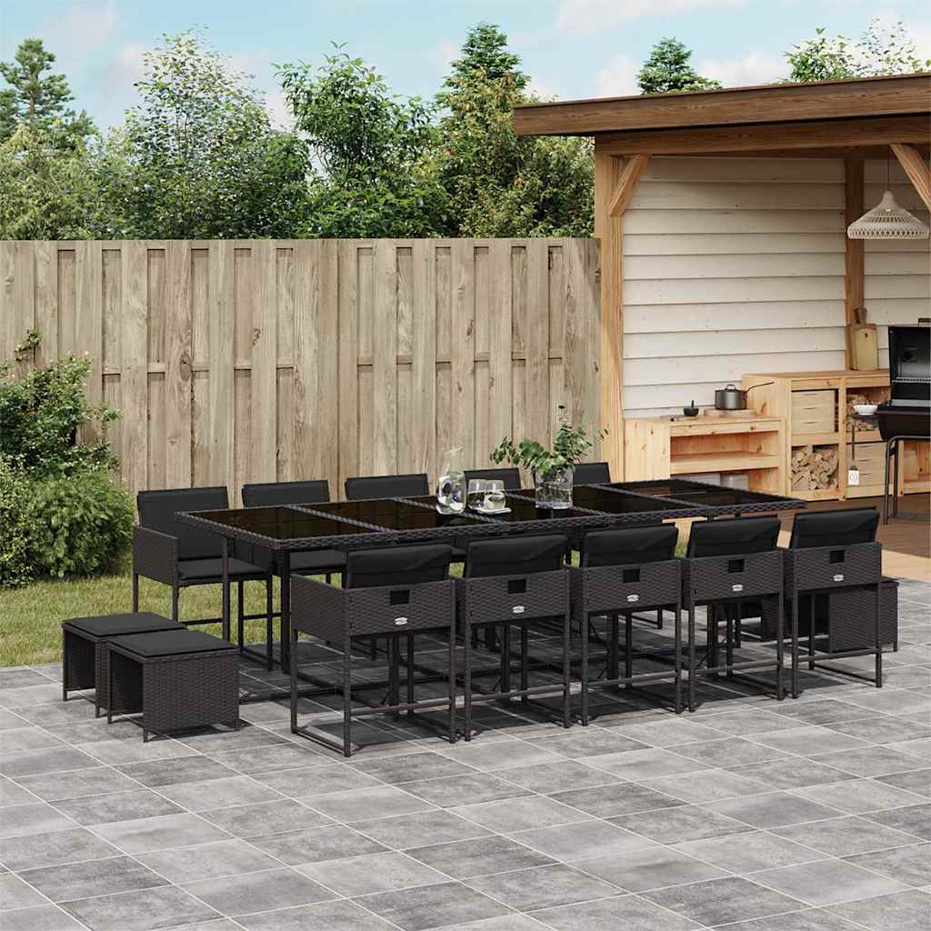 Set da Pranzo da Giardino 15 pz con Cuscini Nero in Polyrattan | homemem39