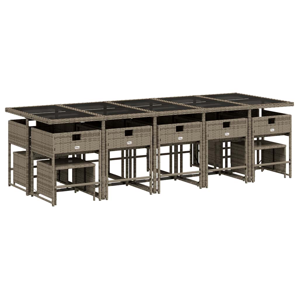 Set da Pranzo da Giardino 15 pz con Cuscini Grigio Polyrattan
