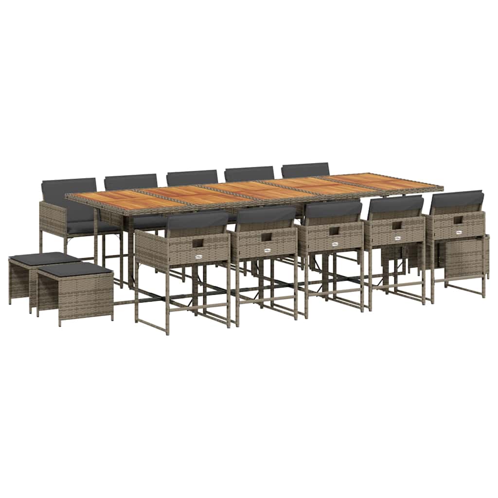 Set da Pranzo da Giardino 15 pz con Cuscini Grigio Polyrattan | homemem39