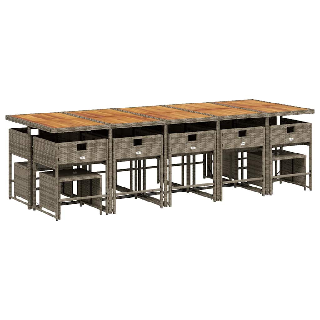 Set da Pranzo da Giardino 15 pz con Cuscini Grigio Polyrattan | homemem39