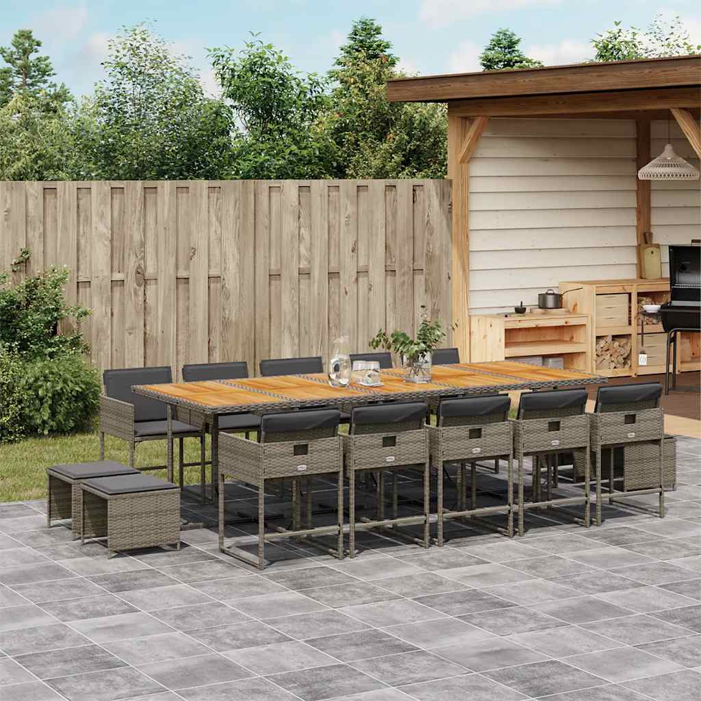Set da Pranzo da Giardino 15 pz con Cuscini Grigio Polyrattan | homemem39