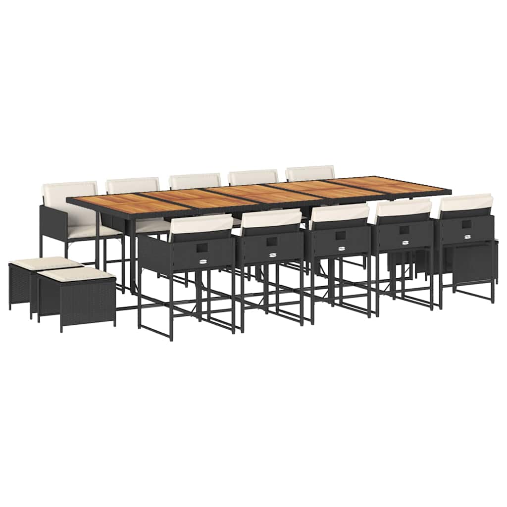 Set da Pranzo da Giardino 15 pz con Cuscini Nero in Polyrattan | homemem39