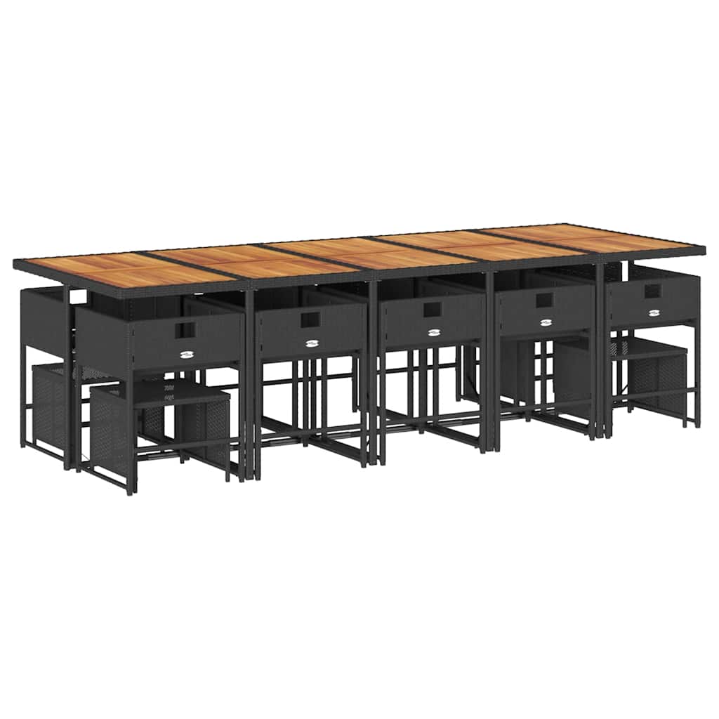 Set da Pranzo da Giardino 15 pz con Cuscini Nero in Polyrattan - homemem39