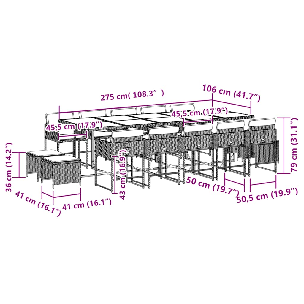 Set da Pranzo da Giardino 15 pz con Cuscini Nero in Polyrattan | homemem39