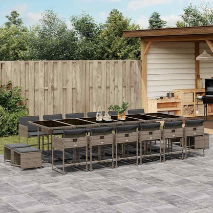 Set da Pranzo da Giardino 17pz con Cuscini Grigio in Polyrattan