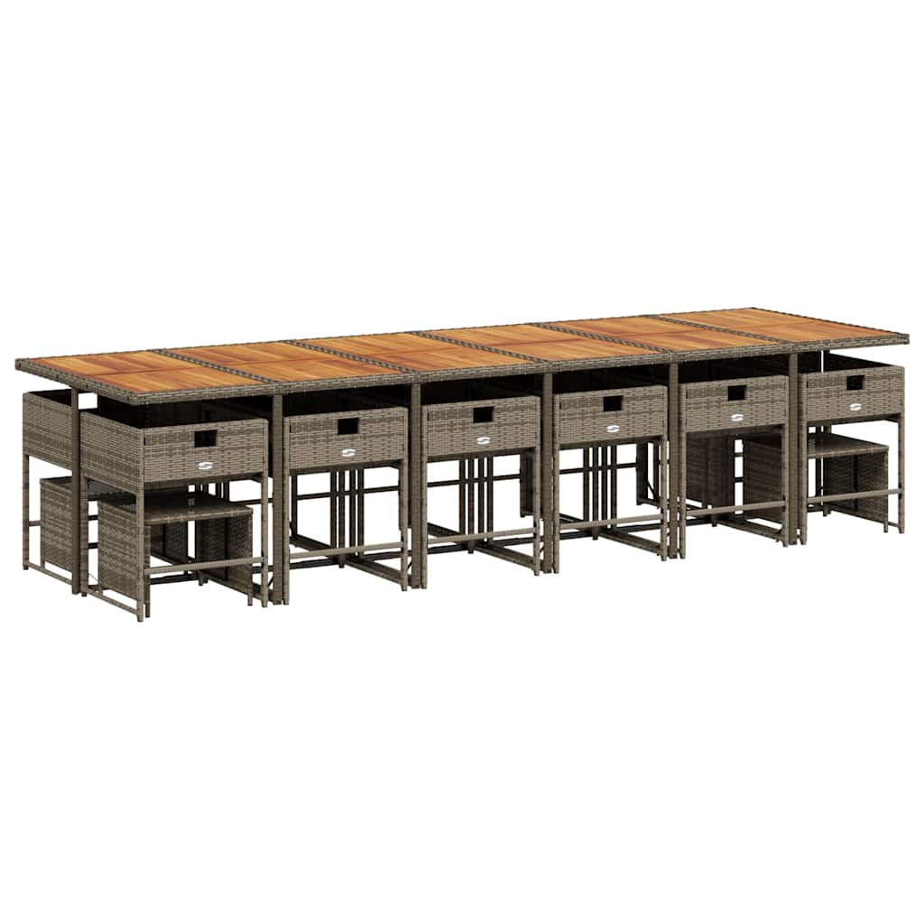 Set da Pranzo da Giardino 17pz con Cuscini Grigio in Polyrattan | homemem39