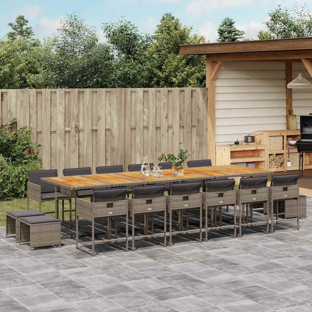 Set da Pranzo da Giardino 17pz con Cuscini Grigio in Polyrattan | homemem39