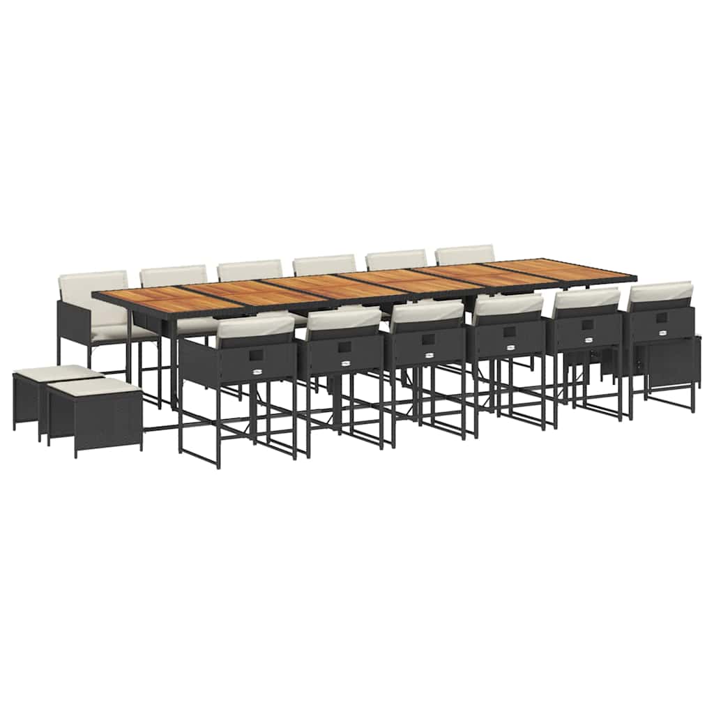 Set da Pranzo da Giardino 17 pz con Cuscini Nero in Polyrattan | homemem39