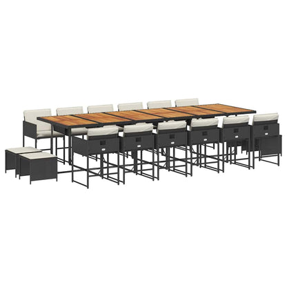 Set da Pranzo da Giardino 17 pz con Cuscini Nero in Polyrattan | homemem39