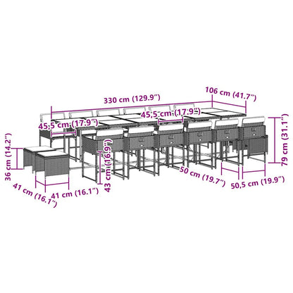 Set da Pranzo da Giardino 17 pz con Cuscini Nero in Polyrattan - homemem39