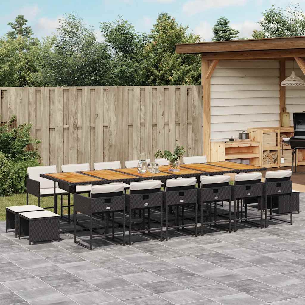 Set da Pranzo da Giardino 17 pz con Cuscini Nero in Polyrattan | homemem39