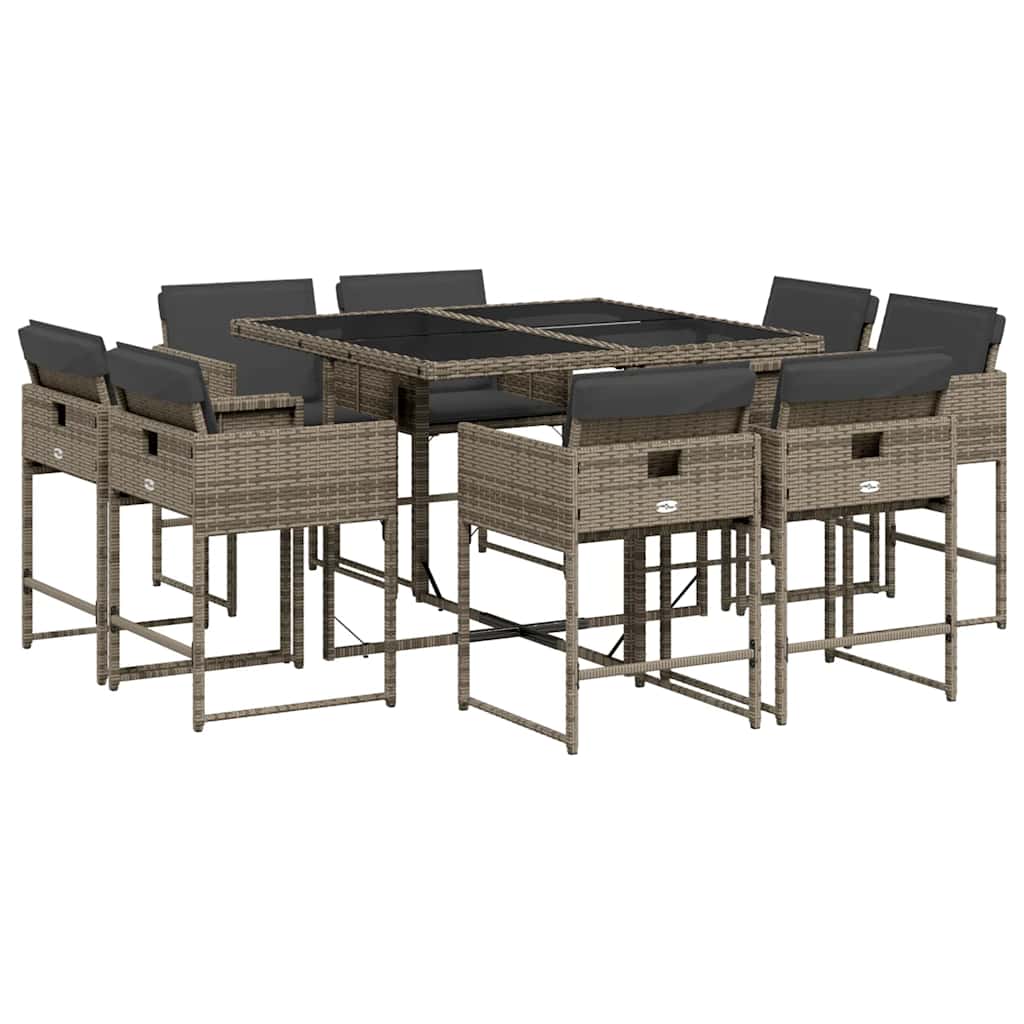 Set da Pranzo da Giardino 9 pz con Cuscini in Polyrattan Grigio | homemem39
