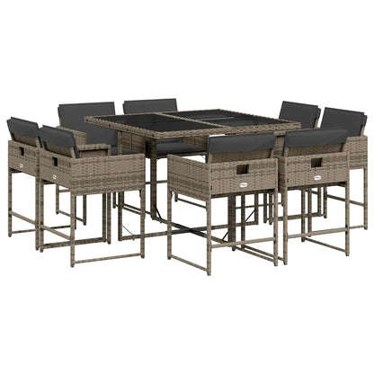 Set da Pranzo da Giardino 9 pz con Cuscini in Polyrattan Grigio | homemem39