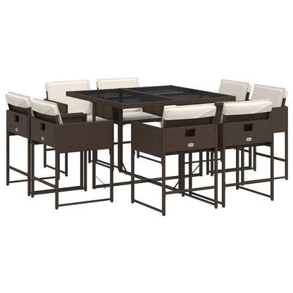 Set da Pranzo da Giardino 9pz con Cuscini Marrone in Polyrattan | homemem39