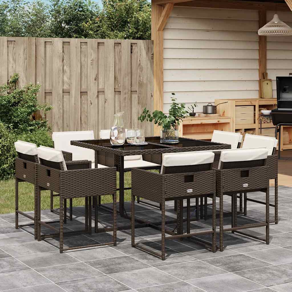 Set da Pranzo da Giardino 9pz con Cuscini Marrone in Polyrattan | homemem39
