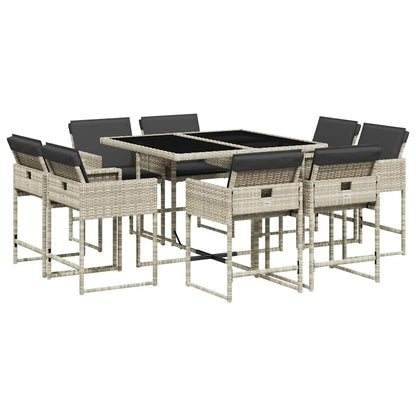 Set Pranzo da Giardino 9pz con Cuscini Grigio Chiaro Polyrattan | homemem39