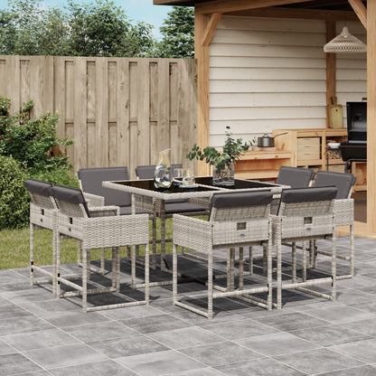 Set Pranzo da Giardino 9pz con Cuscini Grigio Chiaro Polyrattan - homemem39
