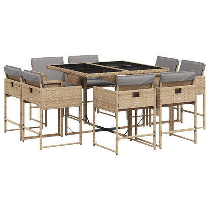 Set Pranzo da Giardino 9 pz con Cuscini Beige Misto Polyrattan | homemem39