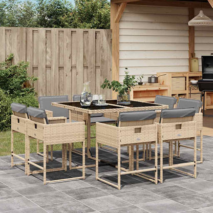 Set Pranzo da Giardino 9 pz con Cuscini Beige Misto Polyrattan | homemem39