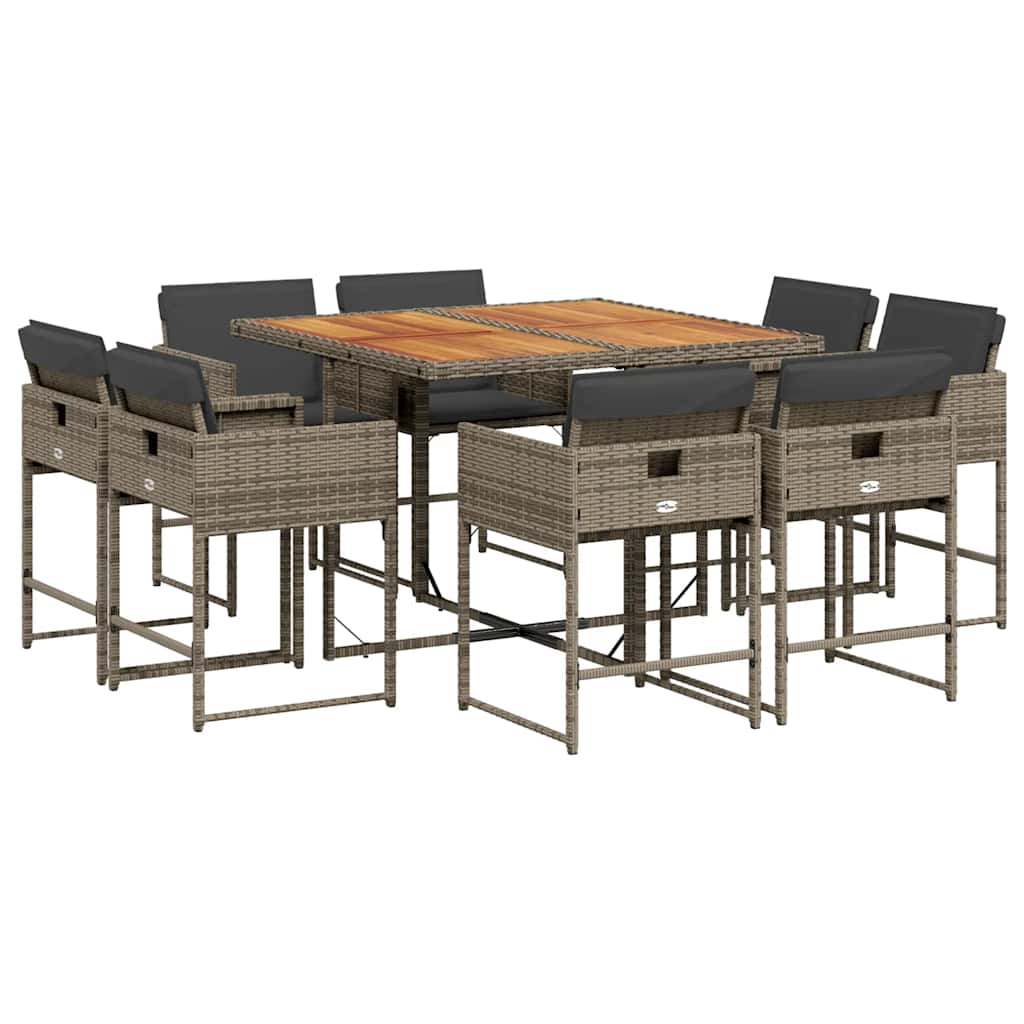 Set da Pranzo da Giardino 9 pz con Cuscini in Polyrattan Grigio | homemem39