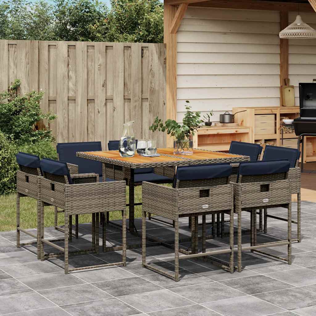 Set da Pranzo da Giardino 9 pz con Cuscini in Polyrattan Grigio | homemem39