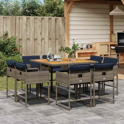 Set da Pranzo da Giardino 9 pz con Cuscini in Polyrattan Grigio | homemem39