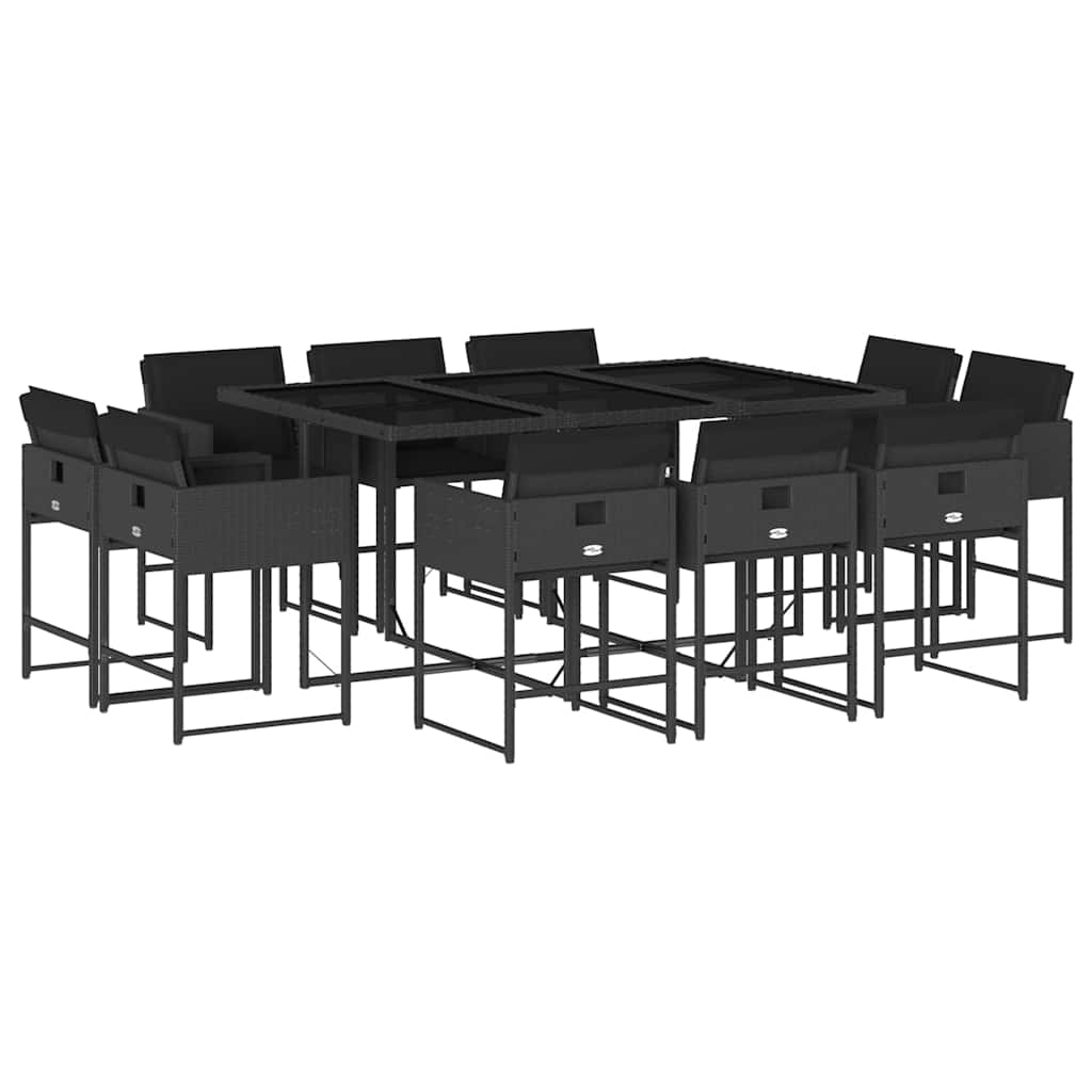 Set da Pranzo da Giardino 11 pz con Cuscini in Polyrattan Nero | homemem39