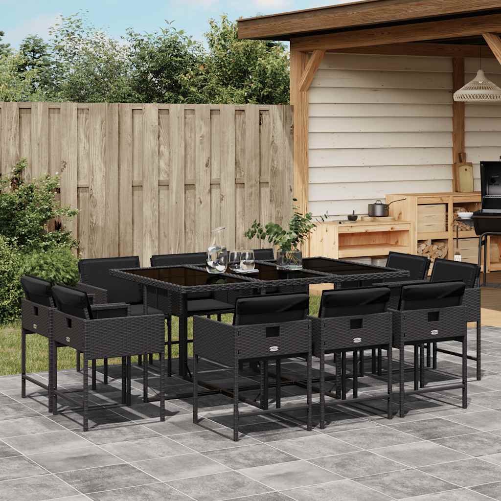 Set da Pranzo da Giardino 11 pz con Cuscini in Polyrattan Nero | homemem39