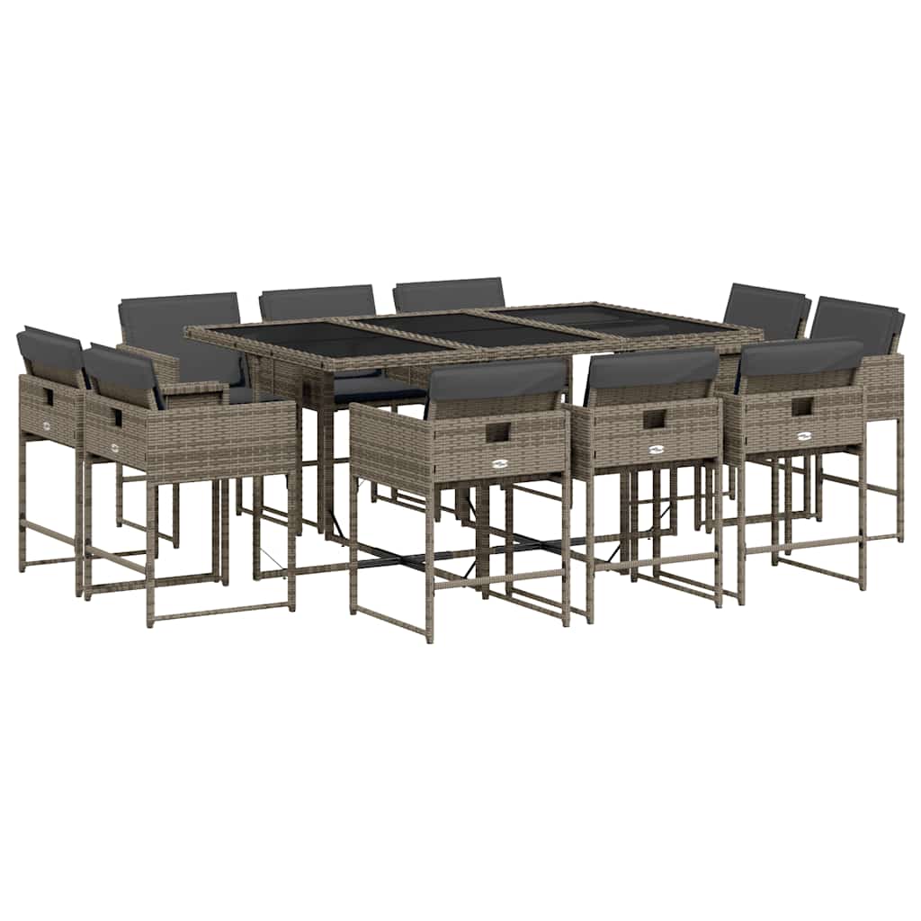 Set da Pranzo da Giardino 11pz con Cuscini in Polyrattan Grigio | homemem39